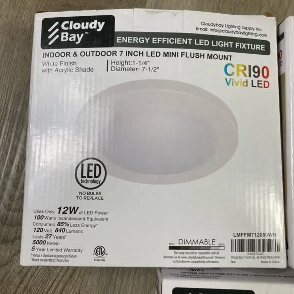 Cloudy Bay 7” LED Flush Mount Light Fixture 3 Pack CRI90 Indoor Outdoor